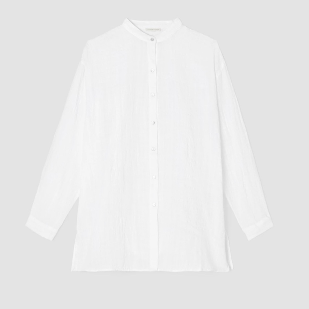 NWT EILEEN FISHER Linen Cotton Sheer Check Mandarin Collar Shirt - Picture 4 of 10